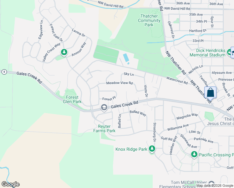 map of restaurants, bars, coffee shops, grocery stores, and more near 441 Blue Jay Avenue in Forest Grove