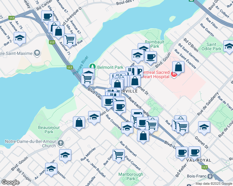 map of restaurants, bars, coffee shops, grocery stores, and more near in Montreal