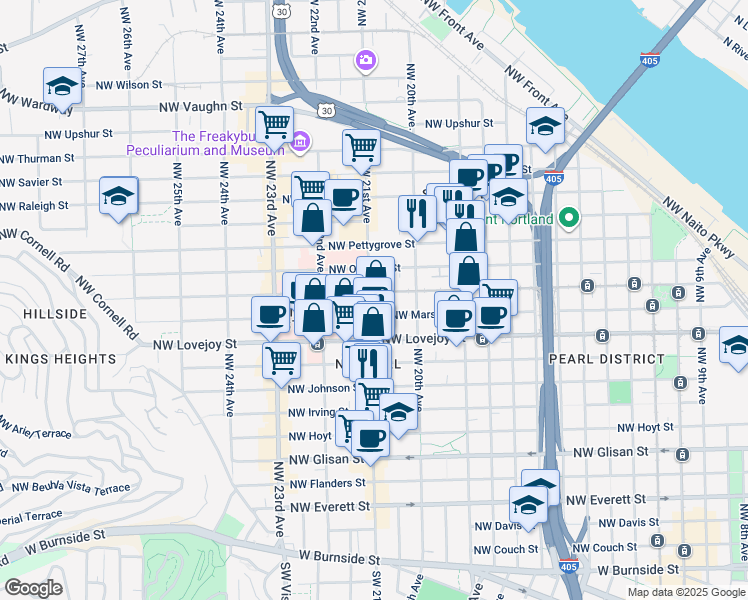 map of restaurants, bars, coffee shops, grocery stores, and more near in Portland