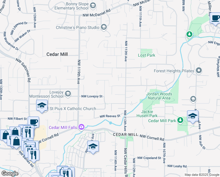 map of restaurants, bars, coffee shops, grocery stores, and more near 1556 Northwest 114th Avenue in Portland