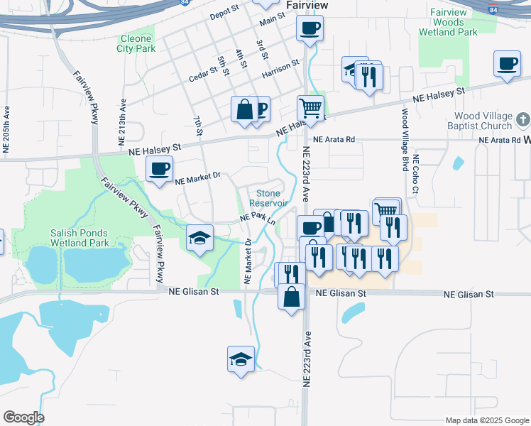 map of restaurants, bars, coffee shops, grocery stores, and more near 22175 Northeast Chinook Way in Fairview