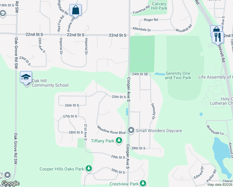 map of restaurants, bars, coffee shops, grocery stores, and more near 1911 25th Street South in St. Cloud