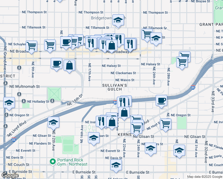 map of restaurants, bars, coffee shops, grocery stores, and more near 1926 Northeast Multnomah Street in Portland