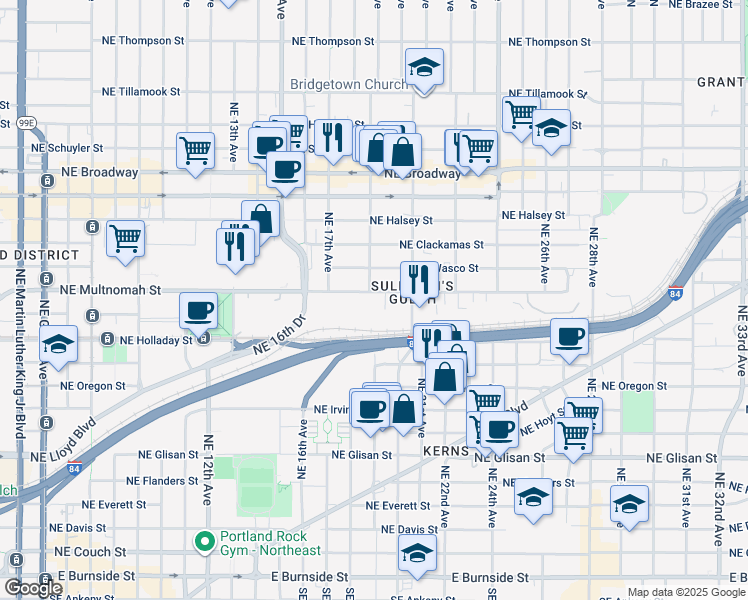 map of restaurants, bars, coffee shops, grocery stores, and more near 1926 Northeast Multnomah Street in Portland