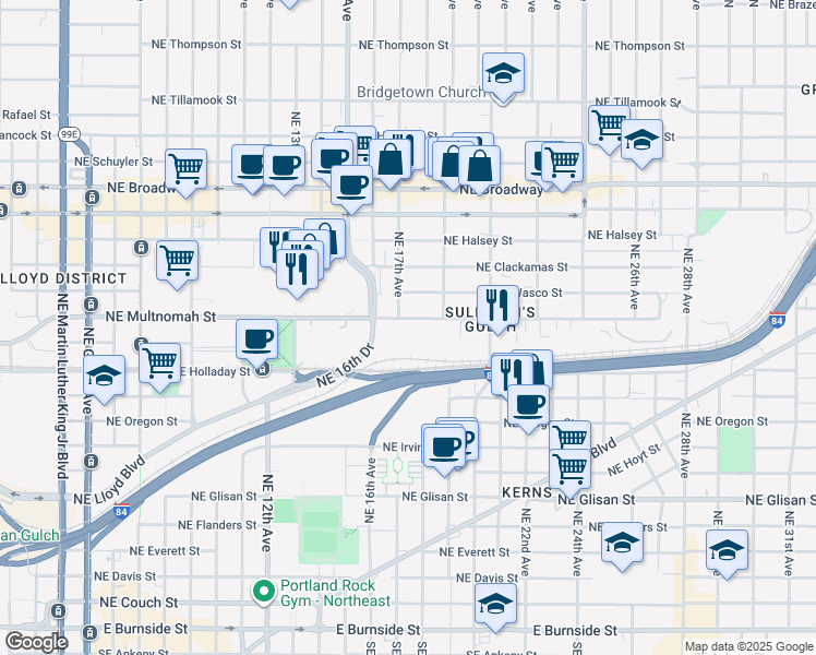 map of restaurants, bars, coffee shops, grocery stores, and more near 4 Northeast Multnomah Street in Portland