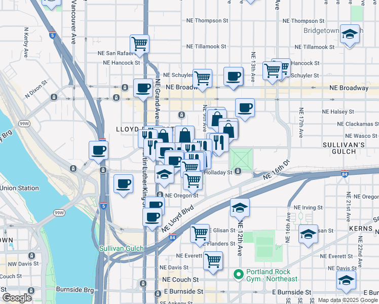 map of restaurants, bars, coffee shops, grocery stores, and more near in Portland