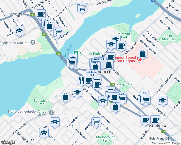 map of restaurants, bars, coffee shops, grocery stores, and more near in Montreal