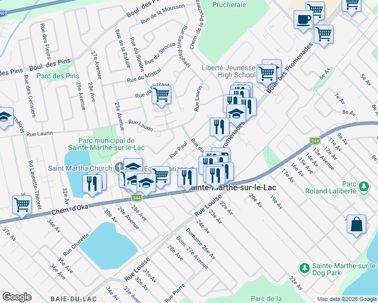 map of restaurants, bars, coffee shops, grocery stores, and more near 2962 Rue du Versant in Sainte-Marthe-sur-le-Lac