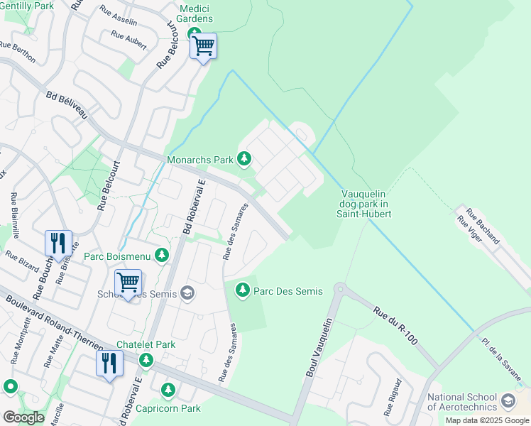 map of restaurants, bars, coffee shops, grocery stores, and more near 3662 Boulevard Béliveau in Longueuil
