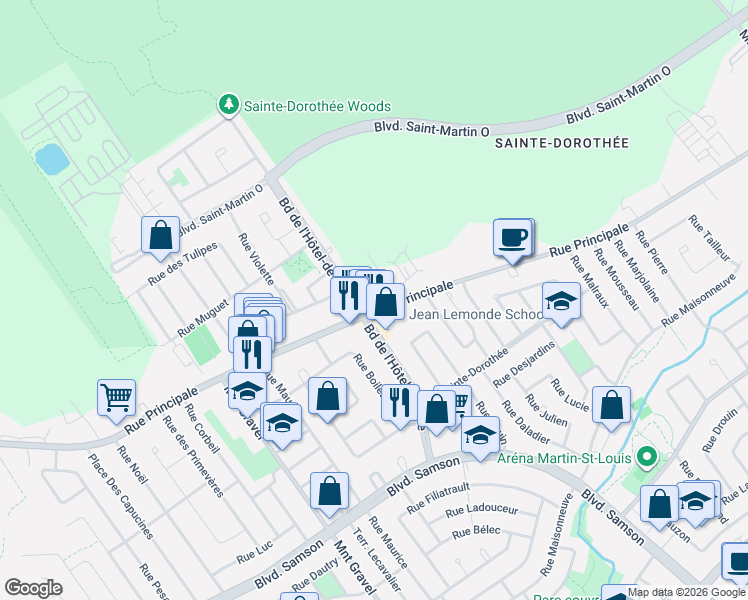 map of restaurants, bars, coffee shops, grocery stores, and more near 976 Rue Laurin in Laval