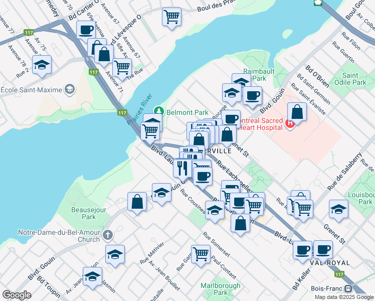 map of restaurants, bars, coffee shops, grocery stores, and more near in Montreal