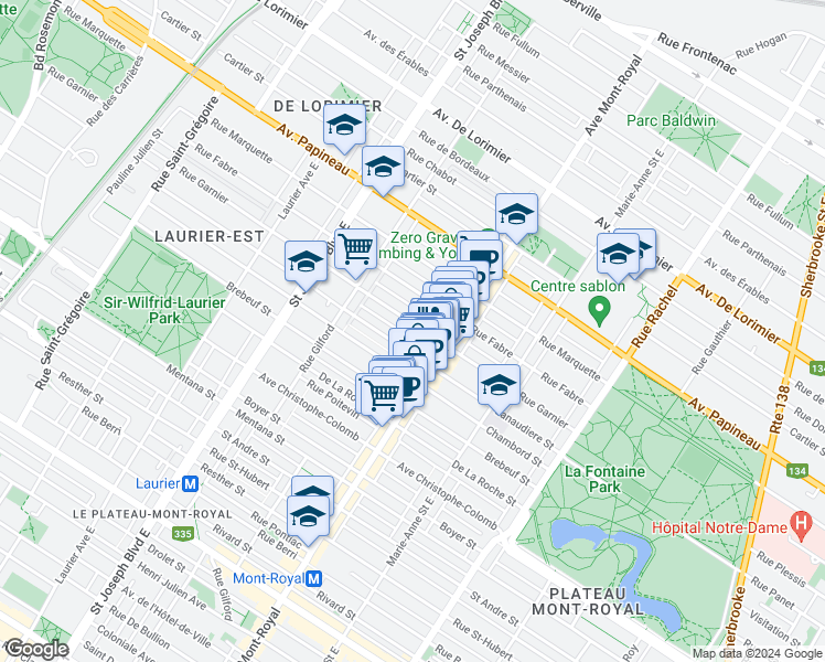 map of restaurants, bars, coffee shops, grocery stores, and more near 4570 Rue Garnier in Montréal