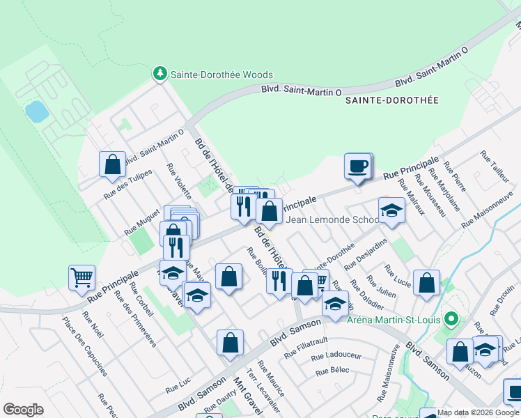 map of restaurants, bars, coffee shops, grocery stores, and more near 976 Rue Laurin in Laval