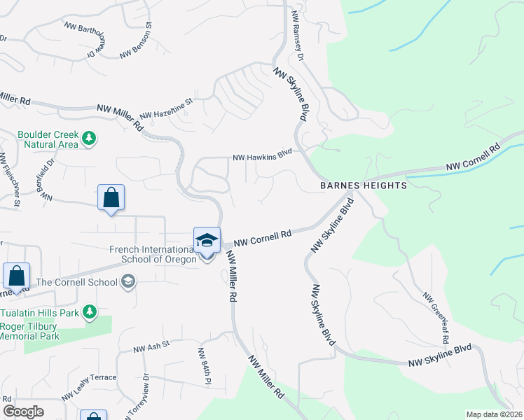 map of restaurants, bars, coffee shops, grocery stores, and more near 1136 Northwest Park Ridge Lane in Portland