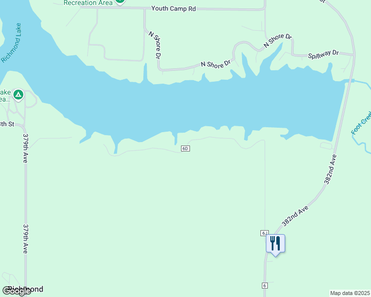 map of restaurants, bars, coffee shops, grocery stores, and more near South Shore Drive in Brown County