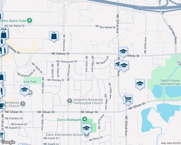 map of restaurants, bars, coffee shops, grocery stores, and more near 1101 Northeast 196th Avenue in Portland