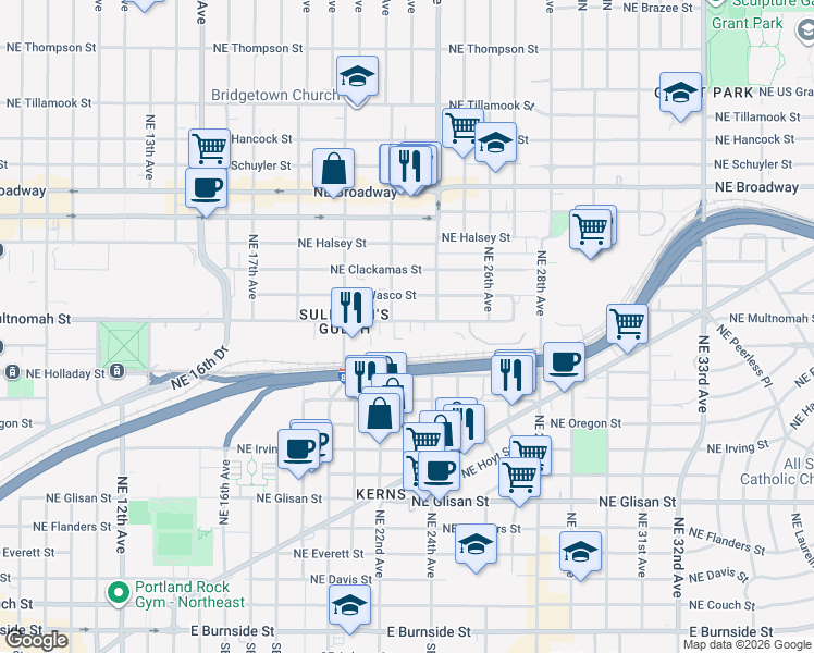 map of restaurants, bars, coffee shops, grocery stores, and more near 2208 Northeast Multnomah Street in Portland