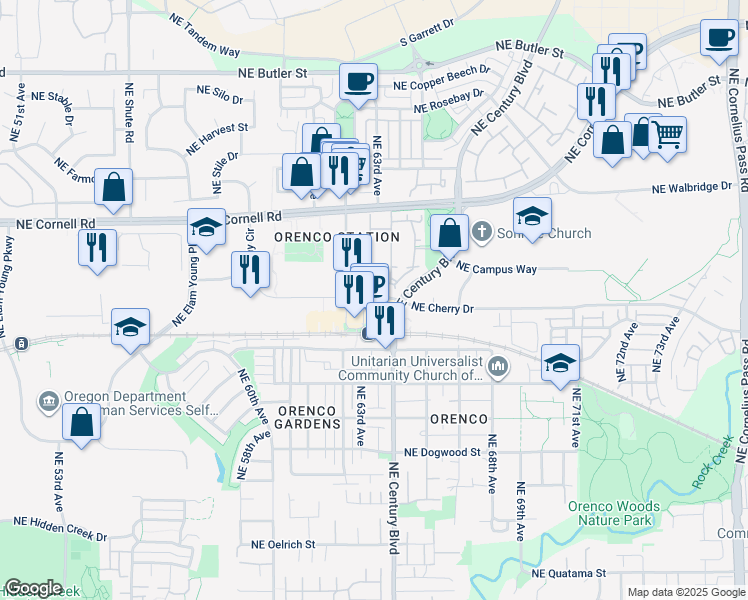 map of restaurants, bars, coffee shops, grocery stores, and more near in Hillsboro