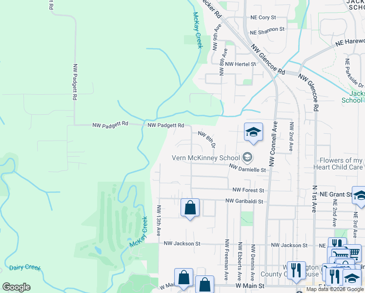 map of restaurants, bars, coffee shops, grocery stores, and more near 1075 Northwest Darnielle Street in Hillsboro