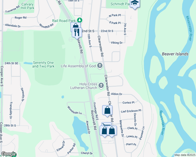 map of restaurants, bars, coffee shops, grocery stores, and more near 2523 Clearwater Road in St. Cloud
