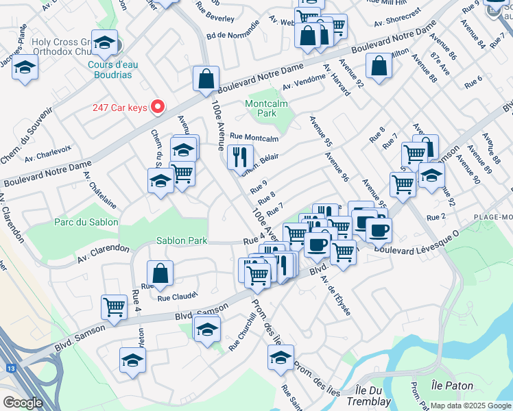 map of restaurants, bars, coffee shops, grocery stores, and more near 4612 Rue 8 in Laval