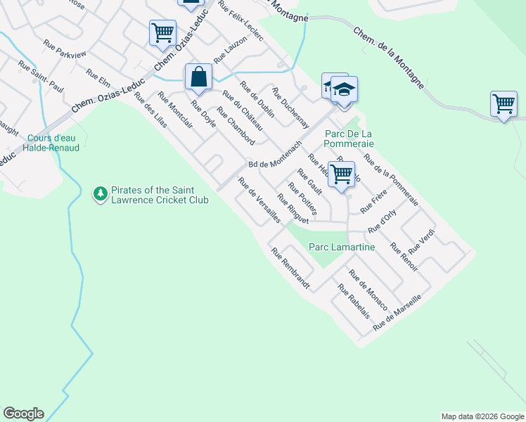 map of restaurants, bars, coffee shops, grocery stores, and more near 716 Rue de Versailles in Mont-Saint-Hilaire