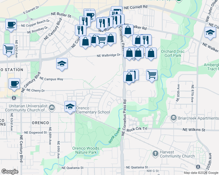 map of restaurants, bars, coffee shops, grocery stores, and more near 924 Northeast 73rd Avenue in Hillsboro