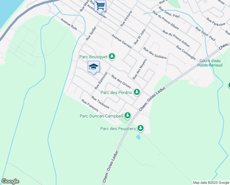 map of restaurants, bars, coffee shops, grocery stores, and more near 405 Rue des Cigales in Otterburn Park
