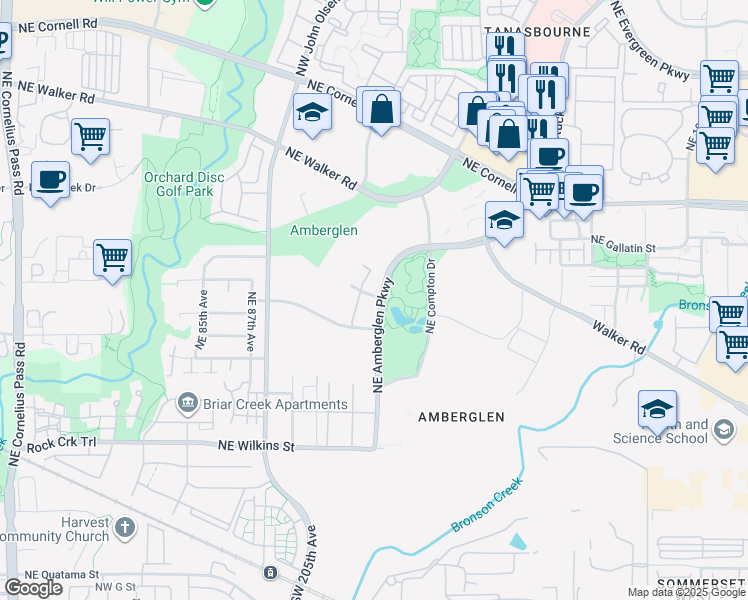 map of restaurants, bars, coffee shops, grocery stores, and more near 9250 Northeast Rockspring Street in Hillsboro