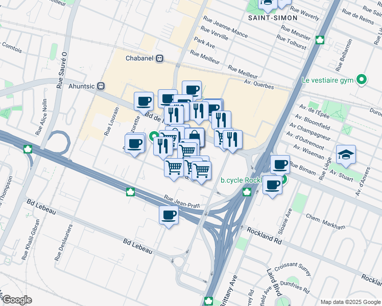 map of restaurants, bars, coffee shops, grocery stores, and more near in Montreal