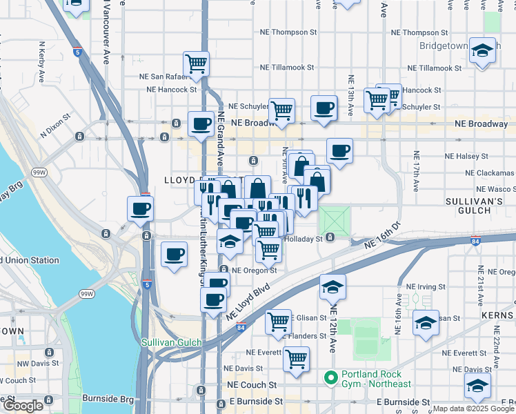map of restaurants, bars, coffee shops, grocery stores, and more near in Portland