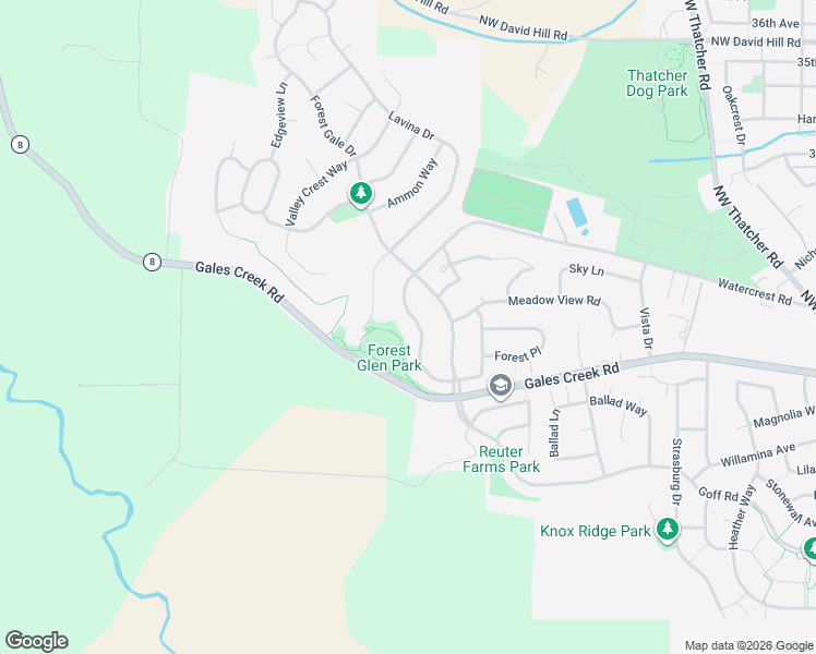 map of restaurants, bars, coffee shops, grocery stores, and more near 3012 Watercrest Road in Forest Grove