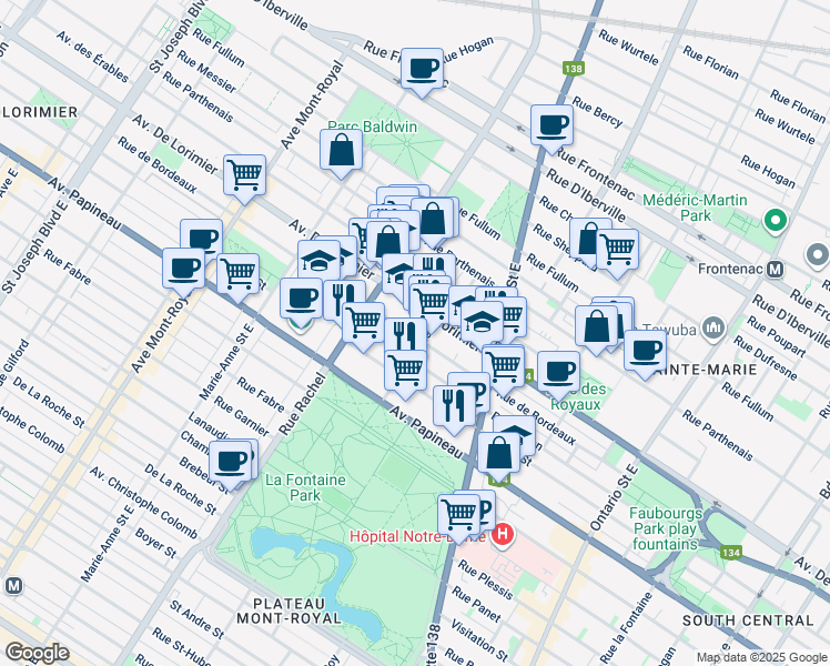 map of restaurants, bars, coffee shops, grocery stores, and more near 4009 Rue de Bordeaux in Montréal