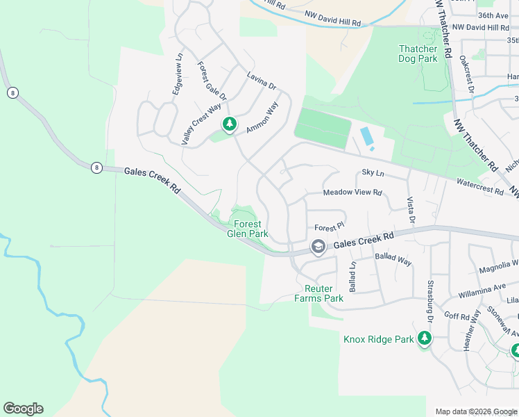 map of restaurants, bars, coffee shops, grocery stores, and more near 3012 Watercrest Road in Forest Grove
