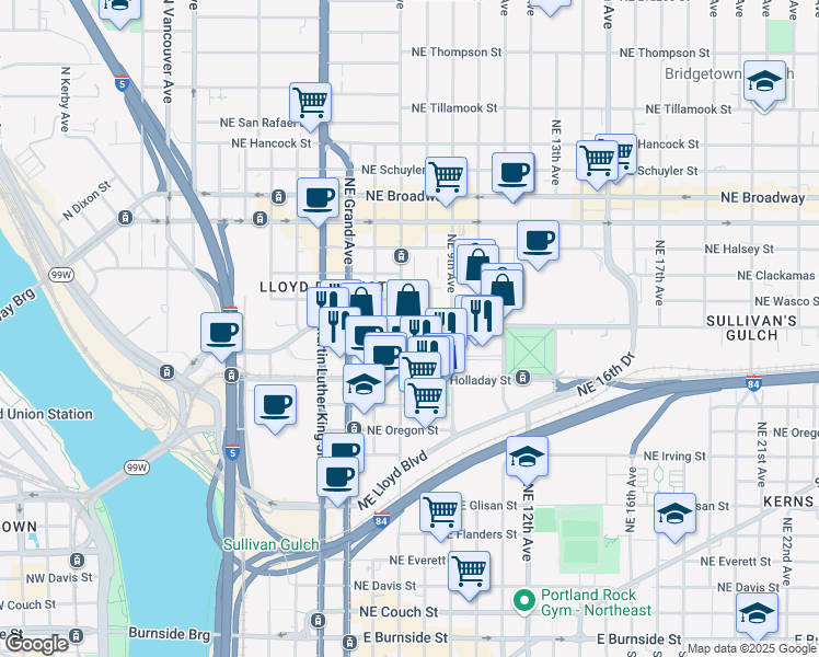 map of restaurants, bars, coffee shops, grocery stores, and more near 700 Northeast Multnomah Street in Portland