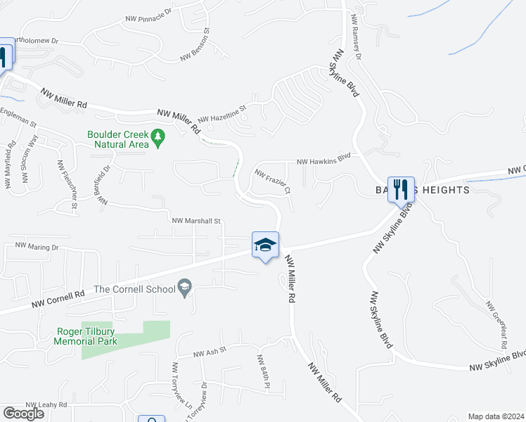 map of restaurants, bars, coffee shops, grocery stores, and more near 8414 Northwest Gilliam Lane in Portland