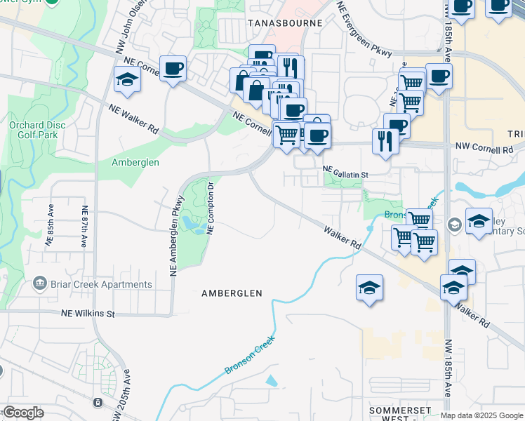 map of restaurants, bars, coffee shops, grocery stores, and more near 19501-19601 NW Von Neumann Dr in Hillsboro