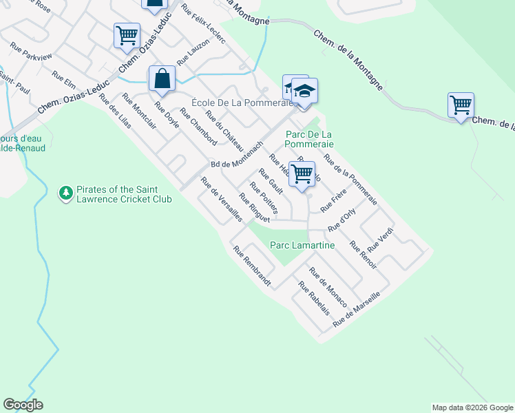 map of restaurants, bars, coffee shops, grocery stores, and more near 815 Rue Ringuet in Mont-Saint-Hilaire