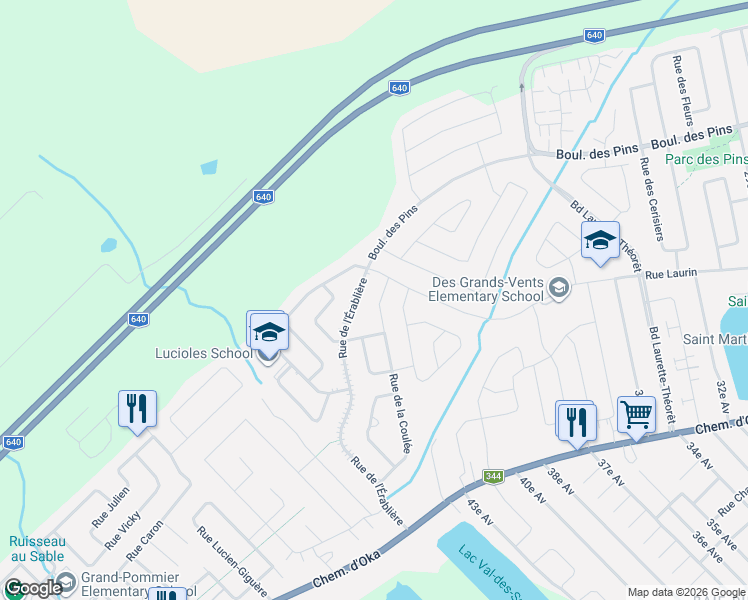 map of restaurants, bars, coffee shops, grocery stores, and more near 304 Rue de la Coulée in Sainte-Marthe-sur-le-Lac