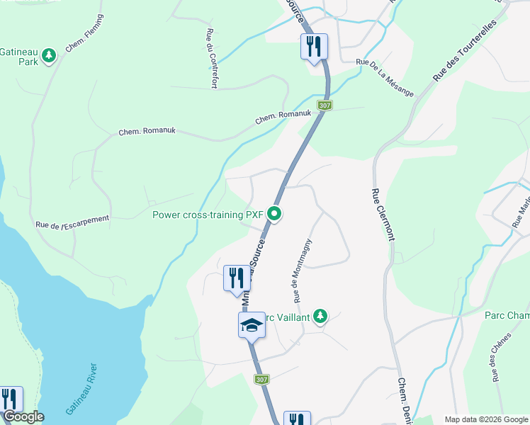 map of restaurants, bars, coffee shops, grocery stores, and more near 313 Montée de la Source in Cantley