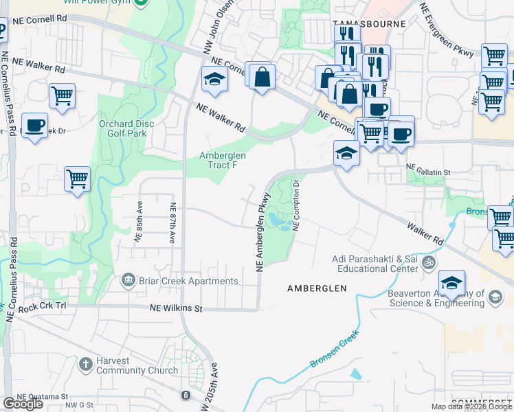 map of restaurants, bars, coffee shops, grocery stores, and more near 9250 Northeast Rockspring Street in Hillsboro
