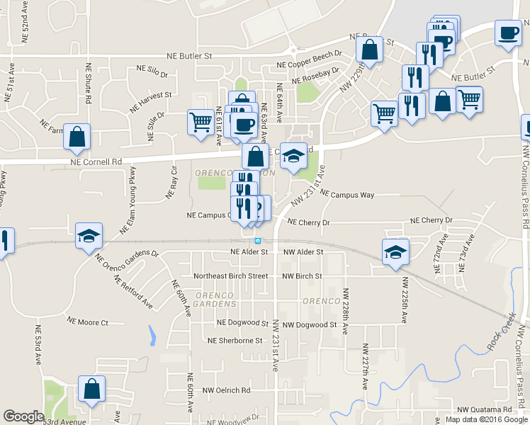 map of restaurants, bars, coffee shops, grocery stores, and more near in Hillsboro
