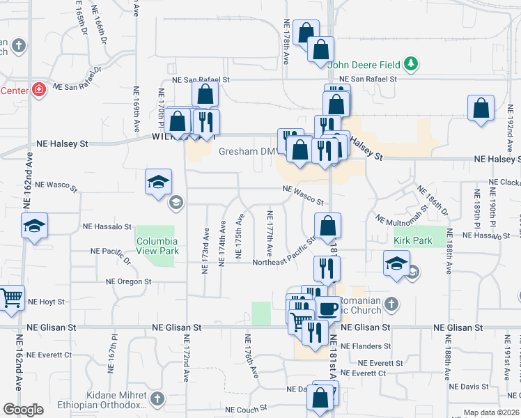 map of restaurants, bars, coffee shops, grocery stores, and more near 17610 Northeast Multnomah Drive in Portland