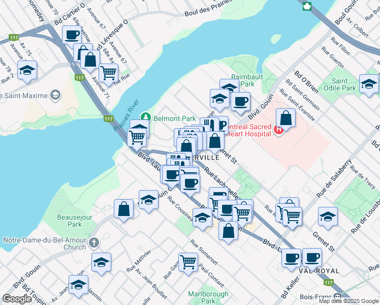 map of restaurants, bars, coffee shops, grocery stores, and more near in Montreal