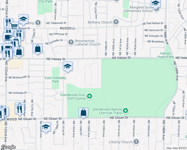 map of restaurants, bars, coffee shops, grocery stores, and more near 1112 Northeast 136th Avenue in Portland