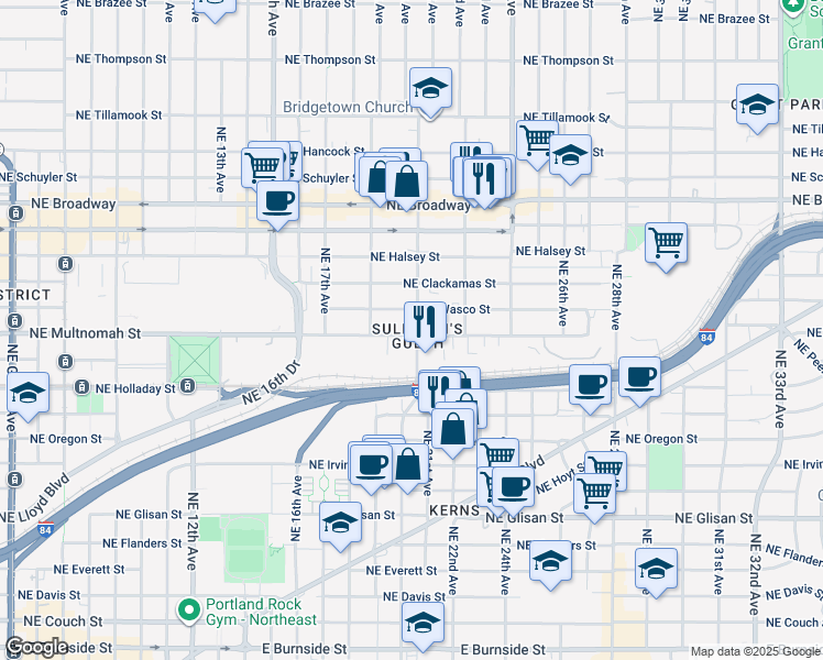 map of restaurants, bars, coffee shops, grocery stores, and more near 1112 Northeast 21st Avenue in Portland