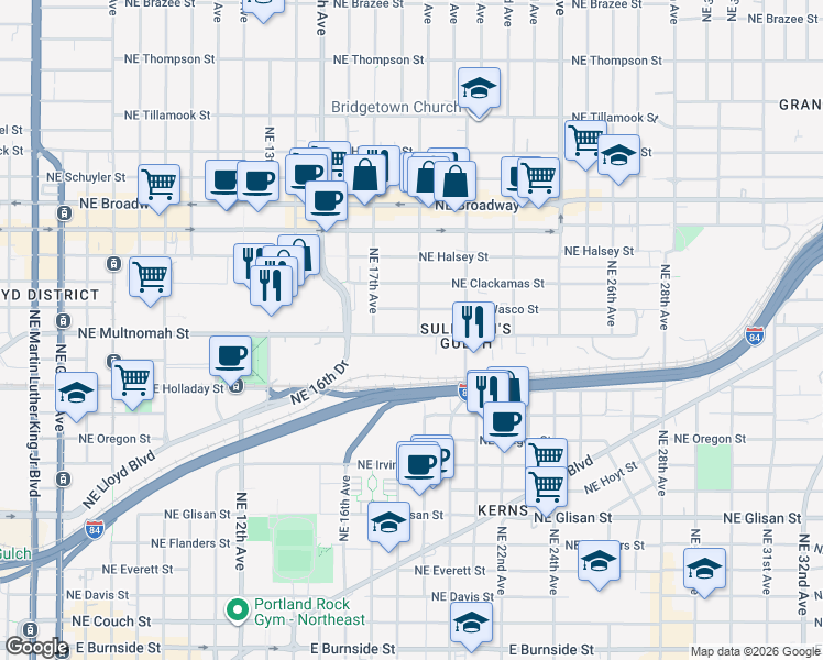 map of restaurants, bars, coffee shops, grocery stores, and more near 4 Northeast Multnomah Street in Portland