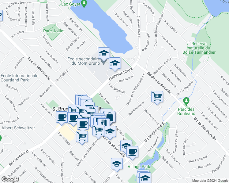 map of restaurants, bars, coffee shops, grocery stores, and more near 1400 Rue Marie-Victorin in Saint-Bruno-de-Montarville