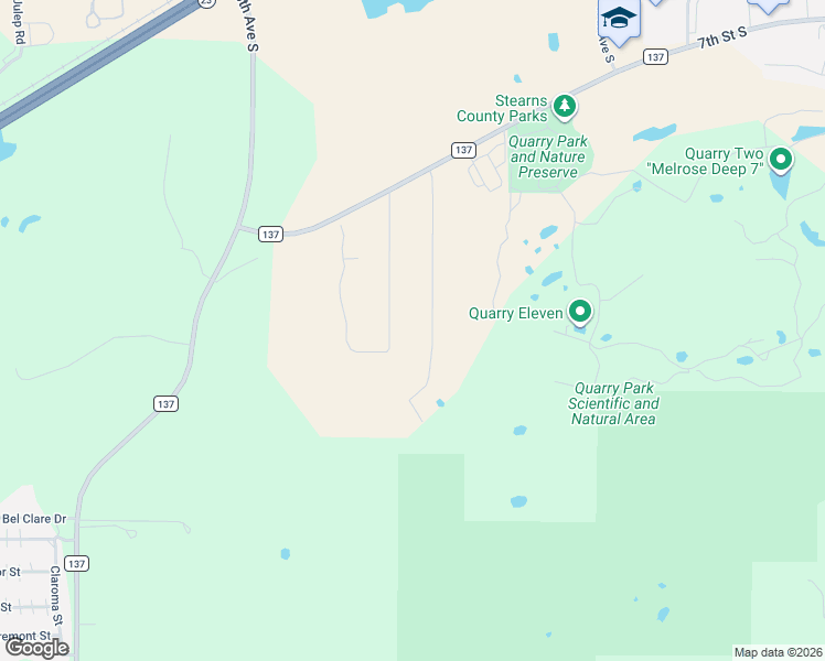 map of restaurants, bars, coffee shops, grocery stores, and more near 1210 23rd Avenue South in Waite Park