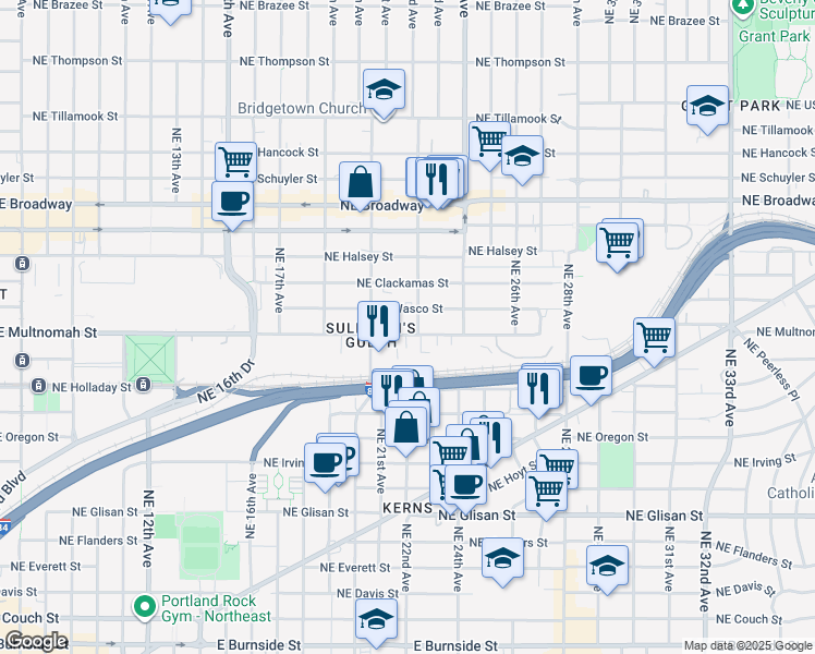 map of restaurants, bars, coffee shops, grocery stores, and more near 2208 Northeast Multnomah Street in Portland